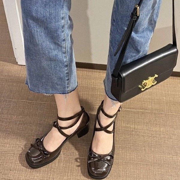Giày cao gót Mary Jane Giày Cao Gót Thiết Kế Mới Đính Nơ Xinh Xắn Thời Trang Mùa Xuân Hè Theo Phong Cách Anh