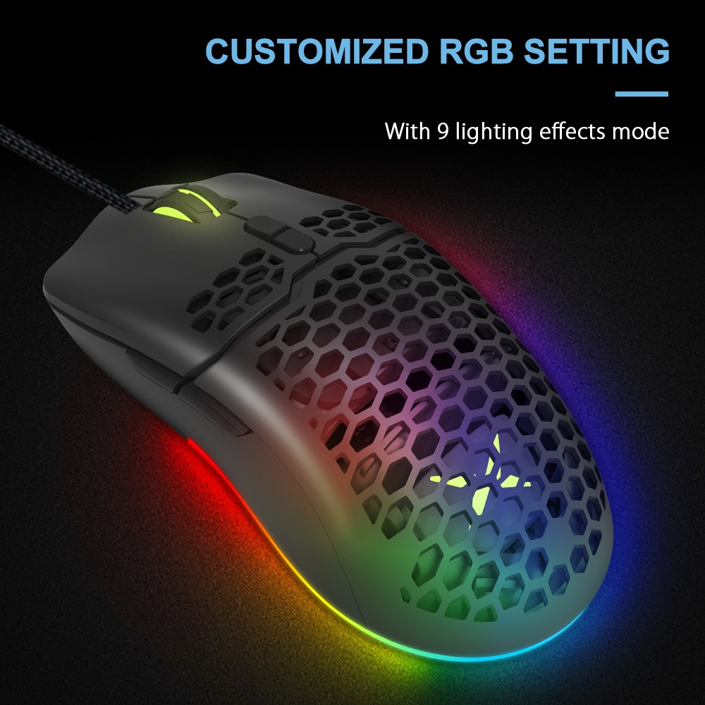 Chuột gaming Delux M700 PMW3389 RGB thiết kế tổ ong có dây cáp mềm độc đáo