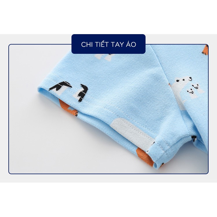 Áo Polo bé trai WELLKIDS áo có cổ cho bé họa tiết hình thú chất cotton hàng xuất Âu Mỹ