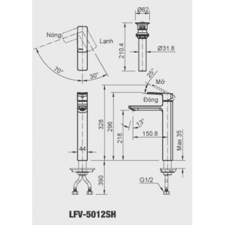 Vòi Lavabo Inax Nóng Lạnh LFV-5012SH, bảo hành 2 năm