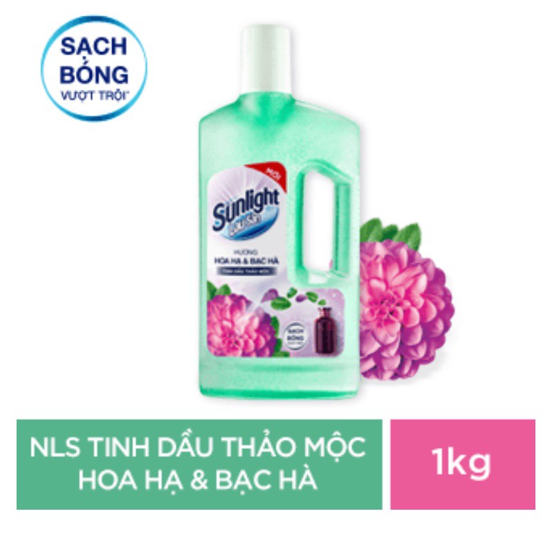 Nước Lau Sàn Sunlight Tinh Dầu Thảo Mộc Hoa Hạ Và Bạc Hà Chai 1Kg