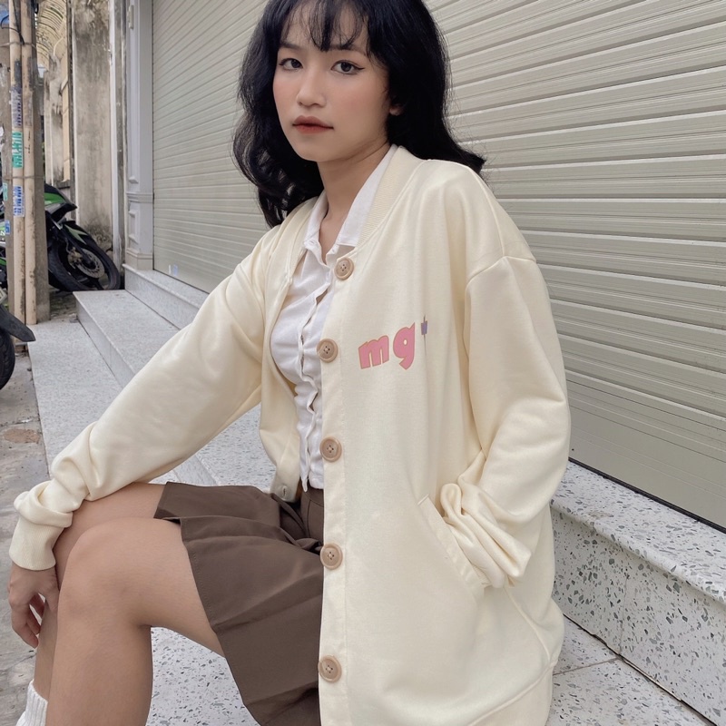 Áo khoác bomber form rộng cài nút in chữ miganto - MG028