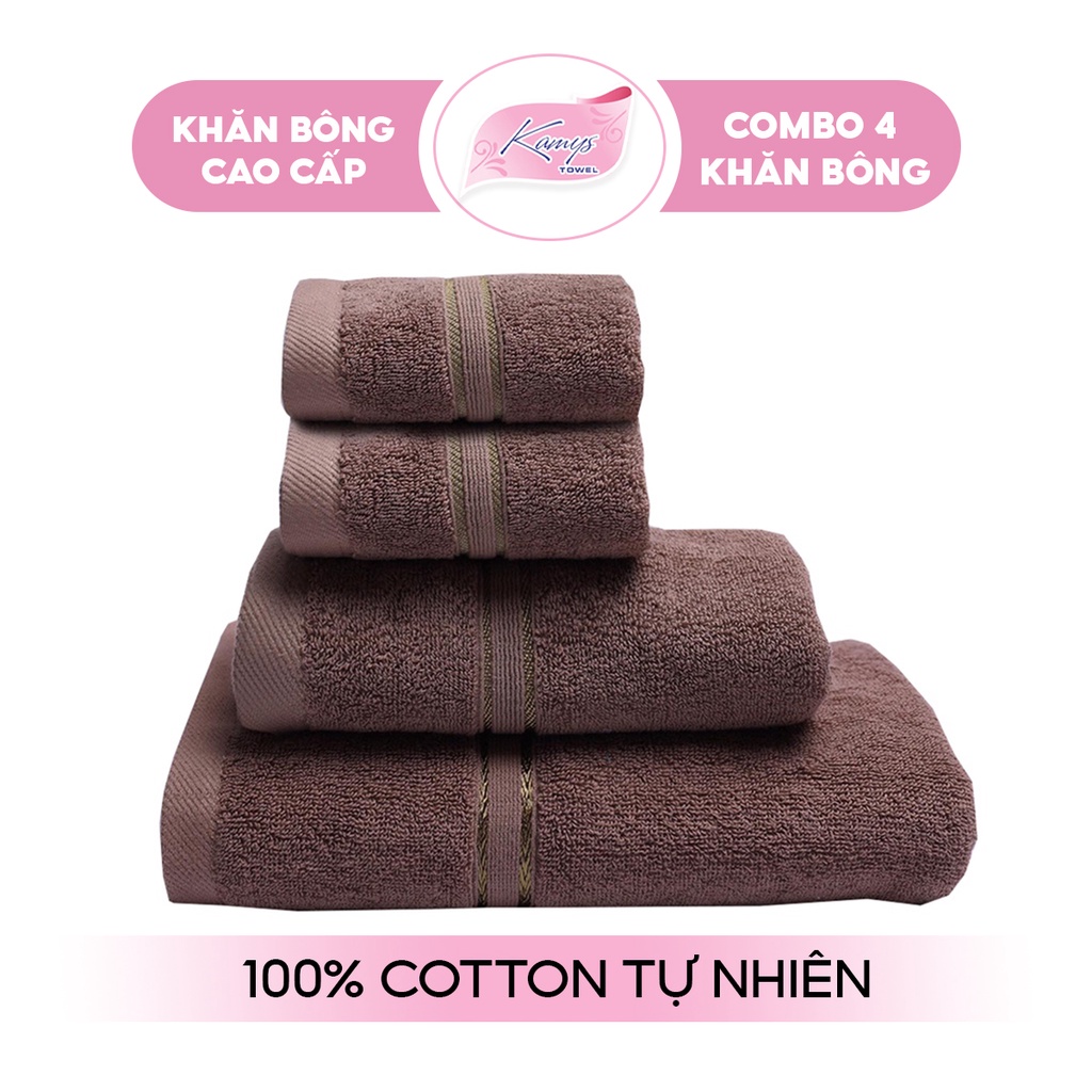 Combo 4 Khăn Tắm Gội Mặt Cao Cấp Kamys Towel 100% Cotton Siêu Thấm Hút, Không Sổ Lông, Không Phai Màu