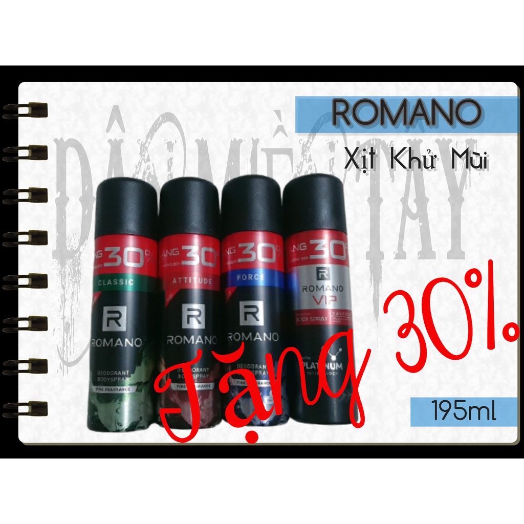 (TẶNG 33%) ROMANO - XỊT KHỬ MÙI ROMANO 195ml