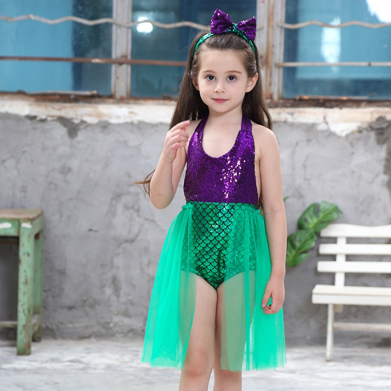 Đồ Bơi Một Mảnh Hở Lưng Phối Ren Cho Bé