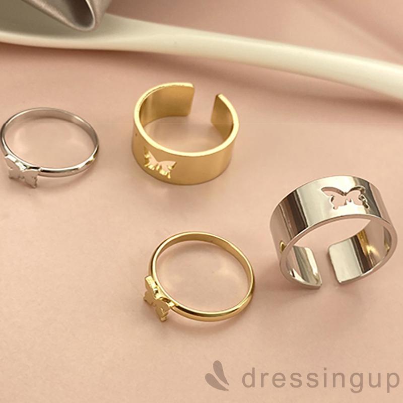 Bộ 2 Nhẫn Đeo Ngón Tay Kim Loại Hình Bướm