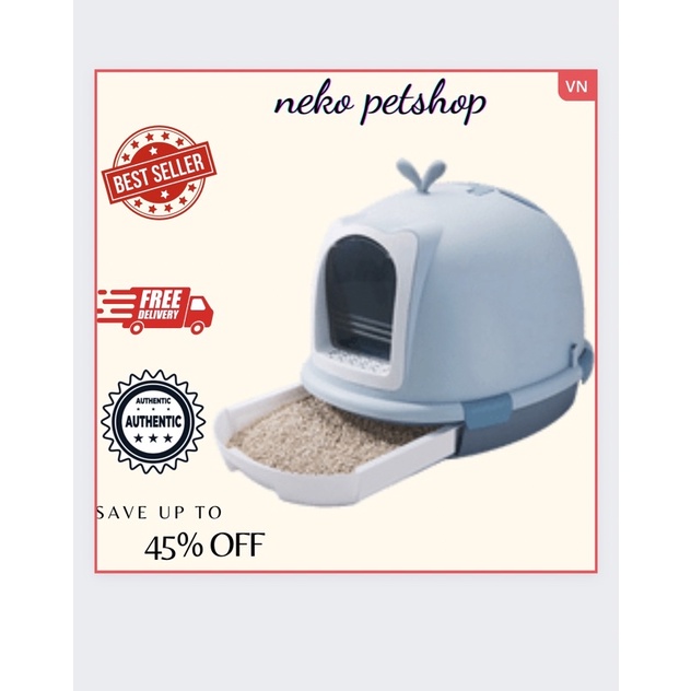 Nhà vệ sinh cá heo ho mèo có ngăn kéo khép kín chống văng cát kèm xẻng nekoshop