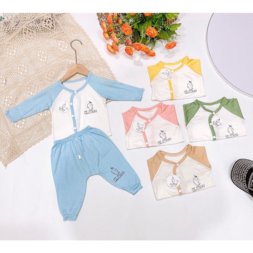 Bộ quần áo dài tay chất thun lạnh khuy chéo Kwoo cho các bé từ 3-9kg