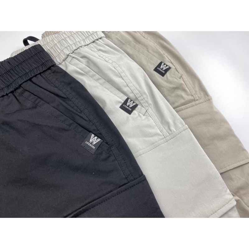 Vnxk_xuất dư_quần đen, be, ghi #Lifework Jogger kaki túi hộp