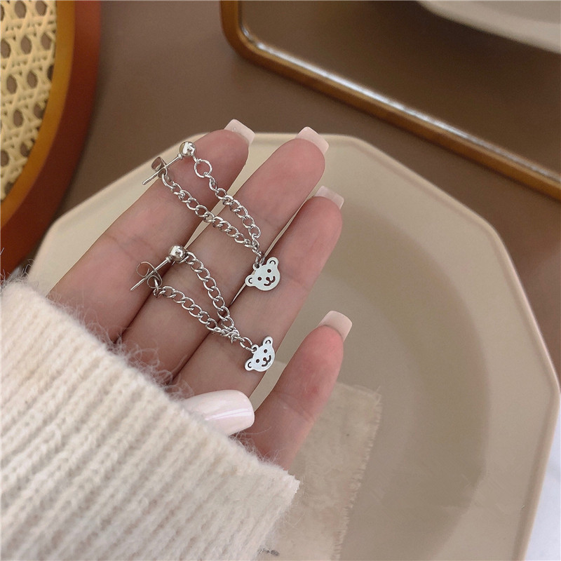 Khuyên tai bạc hình gấu thiết kế thời trang phong cách unisex