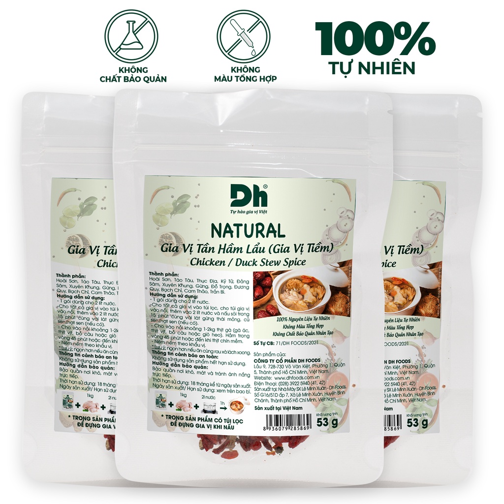 Combo 3 gói natural gia vị tần hầm lẩu (gia vị tiềm) 53gr Dh Foods gia vị hoàn chỉnh có kèm túi lọc