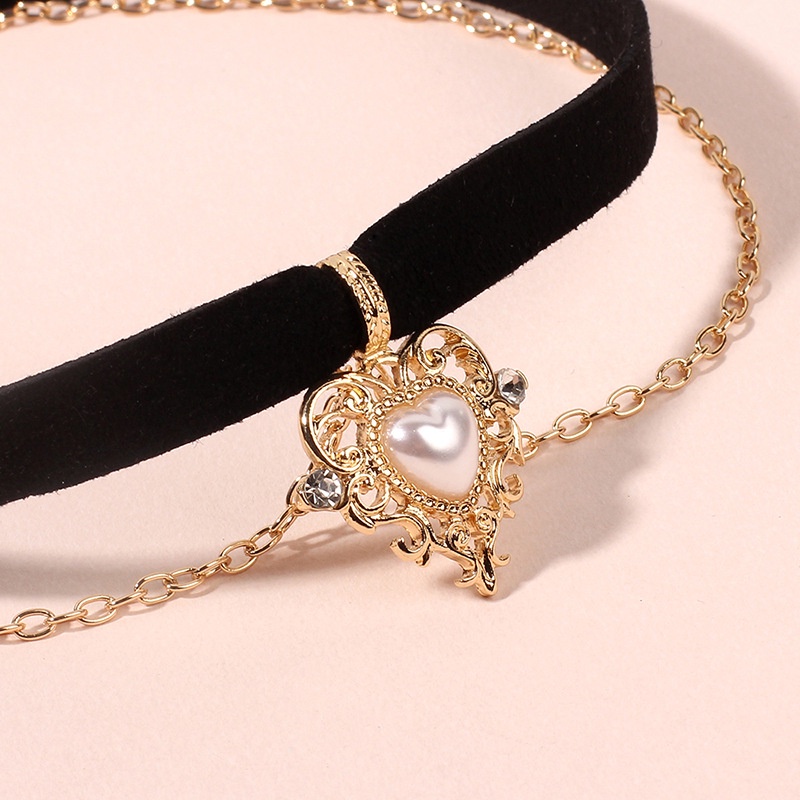 Vòng cổ choker hai lớp mặt dây hình trái tim màu đen chất liệu nhung phong cách cổ điển thời trang cho nữ