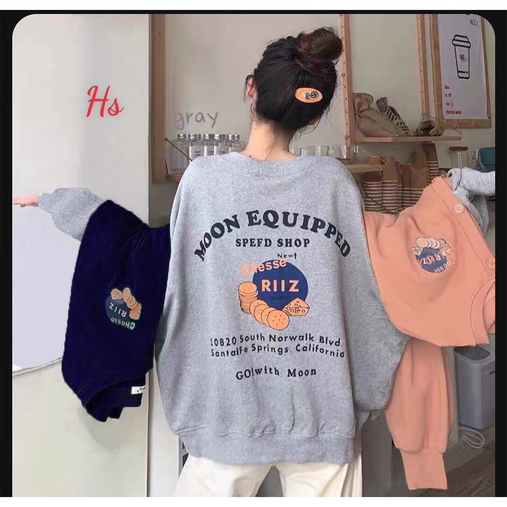 Áo Cardigan nữ RIIZ dài tay nữ cúc cài Form rộng in hình chất nỉ SP000490