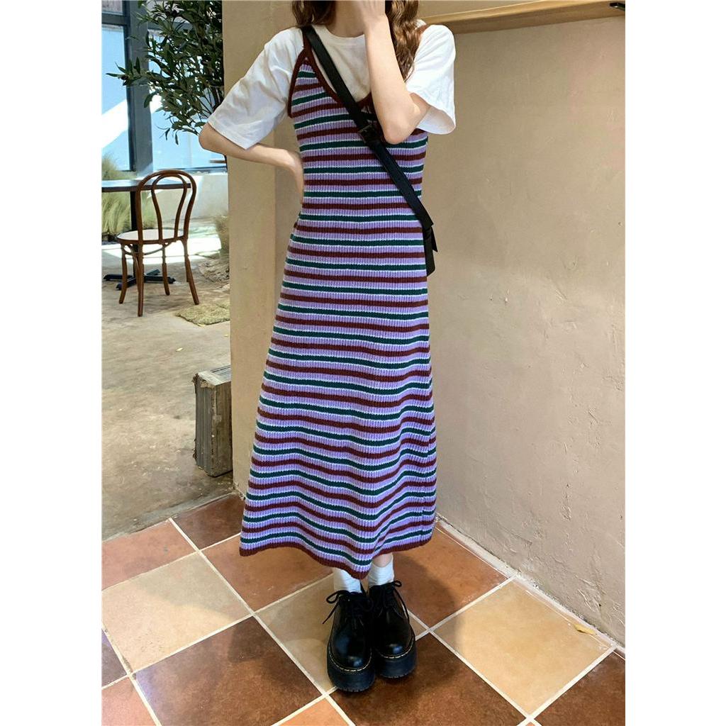 Đầm Dây Vải Dệt Kim Cổ v Kẻ Sọc Dài Giữa Thời Trang Sành Điệu 61129