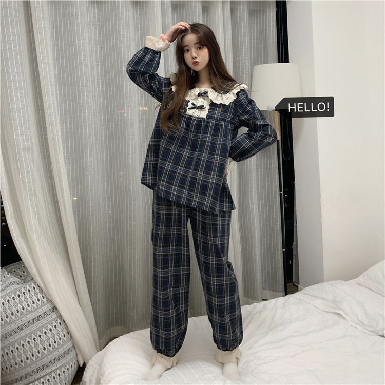 Bộ Đồ Pijama Họa Tiết Caro Phong Cách Hàn Quốc Thời Trang Cho Nữ đồ ngủ caro  pijama hàn quốc