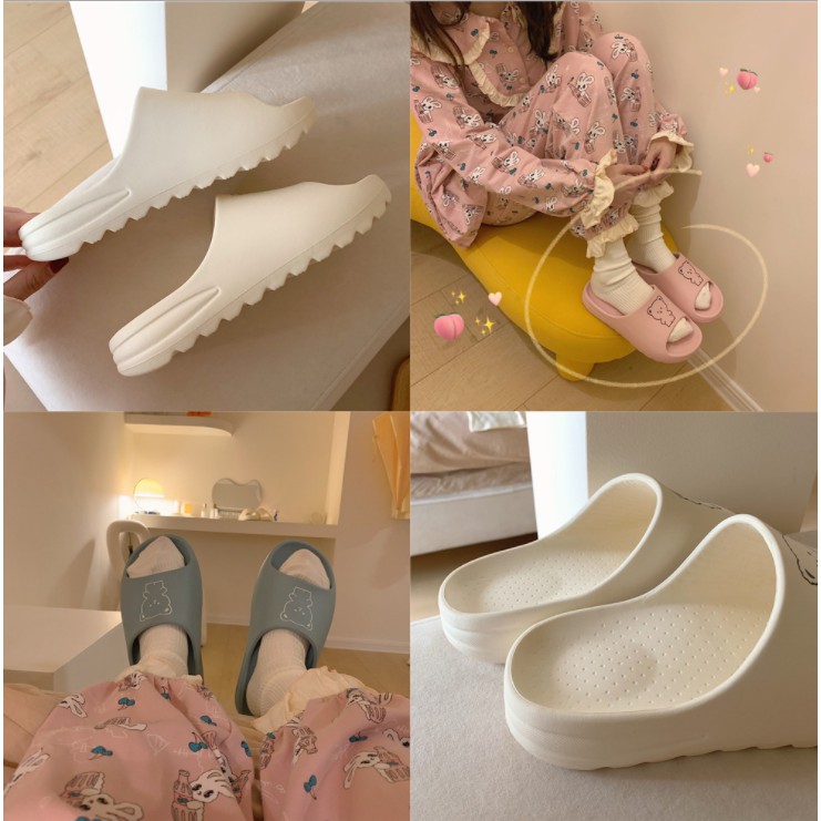 Dép bánh mì thông hơi ulzzang 4 màu hình gấu 2021 MINN SHOES (D42)