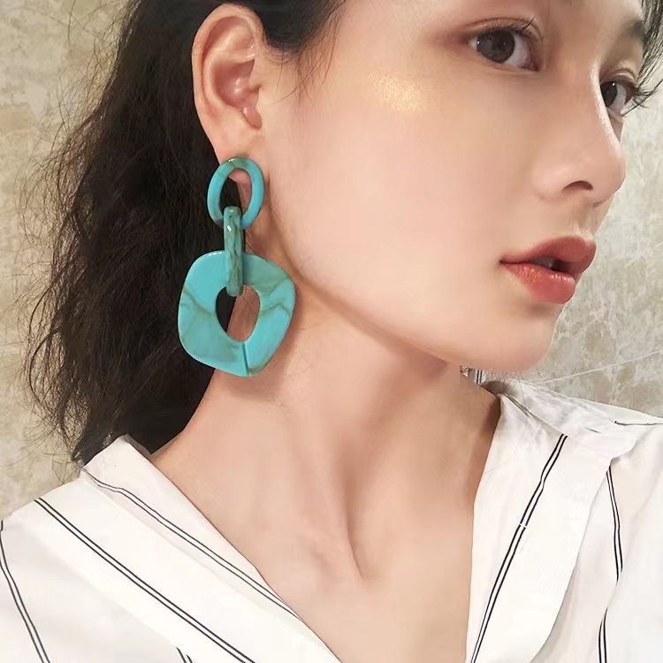 Bông Tai Acrylic Dáng Dài Mặt Hình Học Nhiều Màu Sắc Thời Trang Cho Nữ