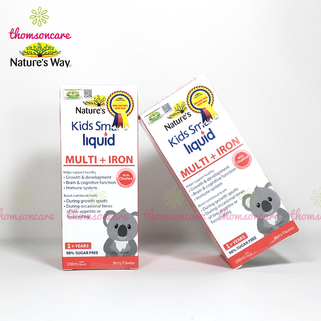 Siro bổ sung sắt cho bé từ Úc Nature Way Kids Smart Liquid Iron lọ 200ml, tăng miễn dịch, bổ máu, bé chảy máu cam