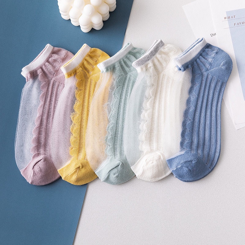 Tất vớ cotton lưới phối gân kẻ chống trượt thoáng khi thích hợp cho mùa hè dành cho nữ