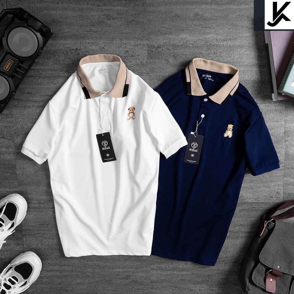 Áo Thun Nam Thiết Kế Cổ Bẻ Phong Cách (Nhiều Màu), Áo Polo gấu Thiết Kế Trang Nhã Thanh Lịch, Vải Cotton Co Giãn 4 Chiều