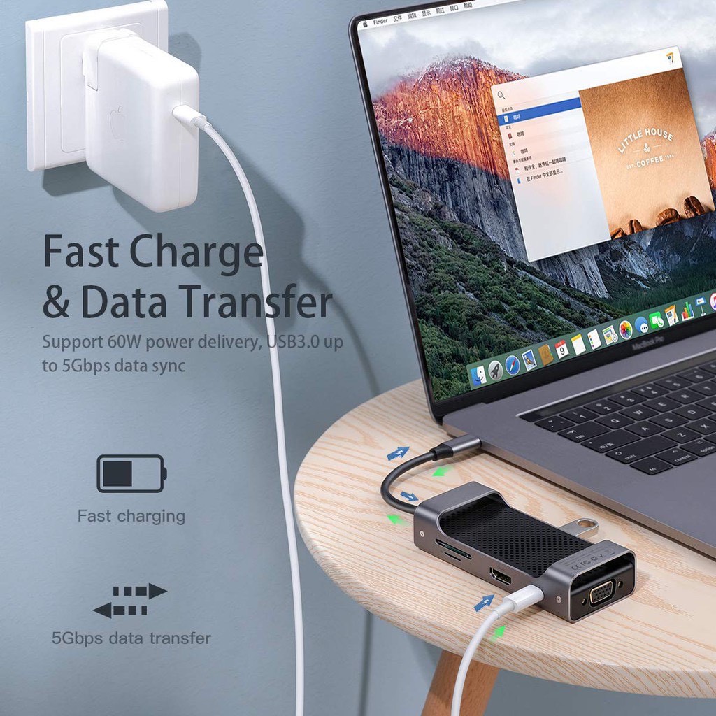 HUB,Cổng chuyển đổi Baseus 8in1 USB-C To 4K HDMI,VGA,PD Charging Port,3 USB 3.0,SD/TF Card