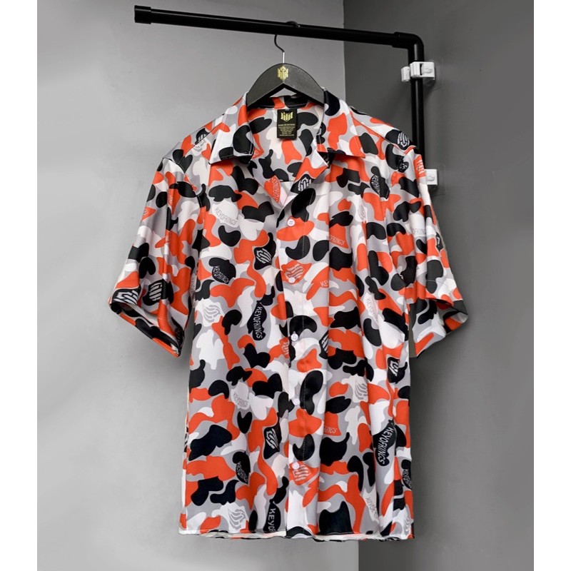 Áo sơ mi hoạ tiết Camo / Vải lụa mềm