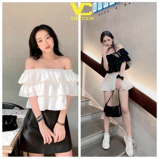 Áo Trễ Vai 3 Tầng Tay Ngắn Chất Von Mềm Mát Hot Trend - VIETCEN