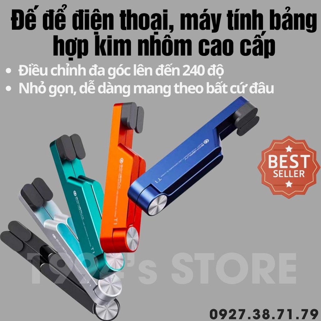 Đế đỡ điện thoại, máy tính bảng để bàn nhỏ gọn điều chỉnh đa năng, hợp kim nhôm cao cấp - Kệ để điện thoại, iPad gấp gọn