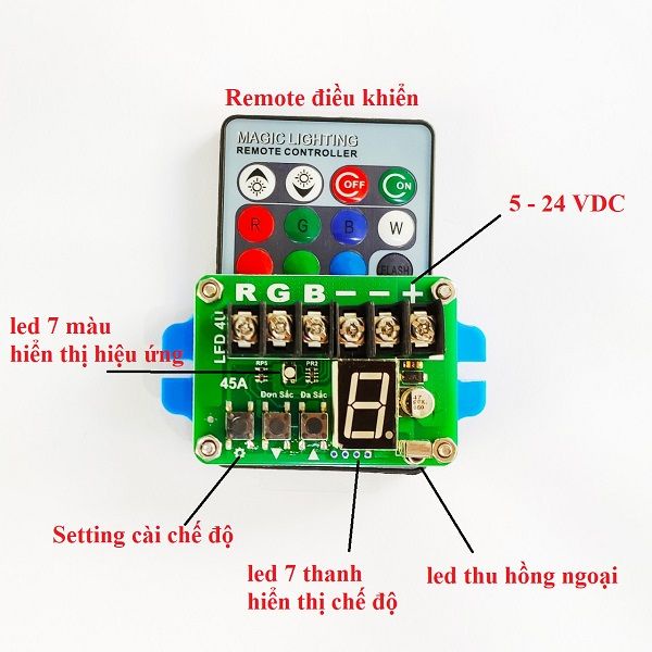 MẠCH RGB 45A KHÔNG NHÁY THEO NHẠC (9 cuộn led dây)