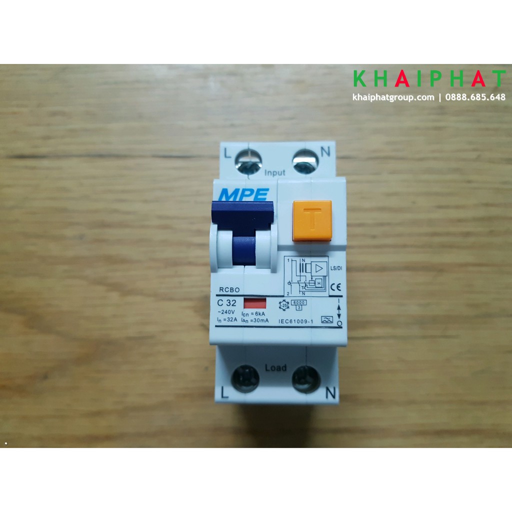 MPE RCBO 2P 1 PHA 30mA CB Bảo vệ quá tải ngắn mạch át Áp Tô mát chống giật dựt giựt 16A 20A 25A 32A 40A 63a KHẢI PHƯỚC