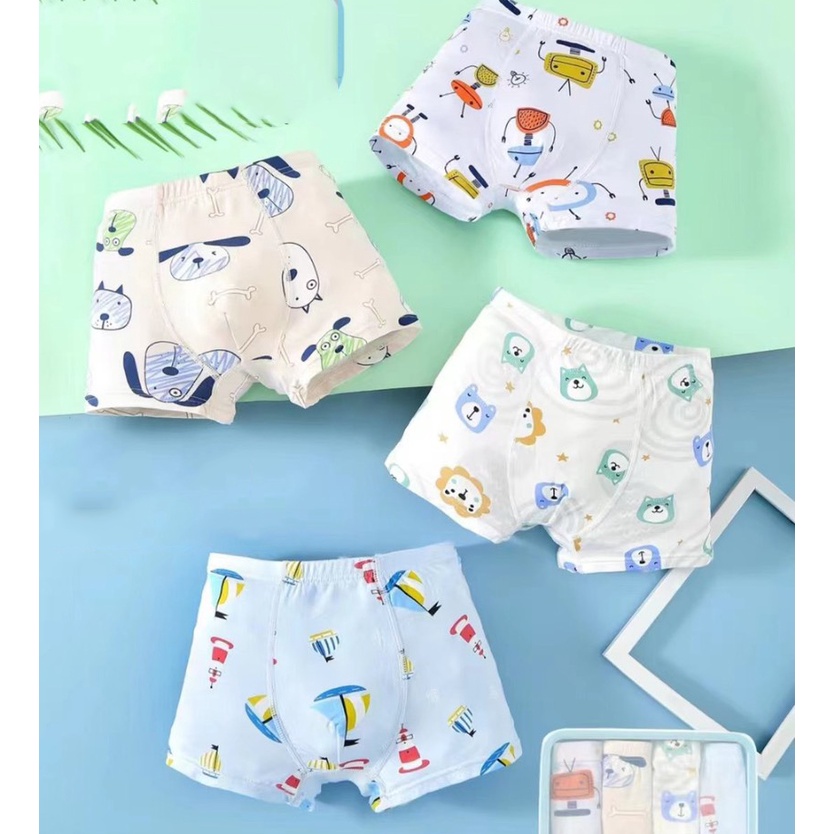SET 4 Quần Sịp Boxer Bé Trai Cotton Cao Cấp - Quần Lót Boxer Bé trai ( Có Size Đại Cho Trẻ Béo)