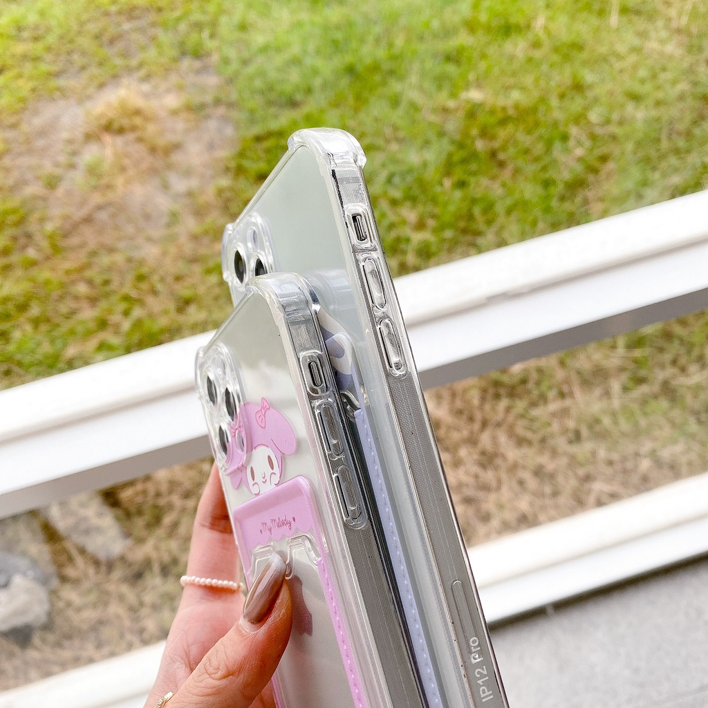 Ốp Điện Thoại Họa Tiết Hoạt Hình Melody Và Cinnamoroll Kèm Ngăn Đựng Thẻ Cho iPhone 14 / 13 / 12 / 11 / X / 8 / 7P