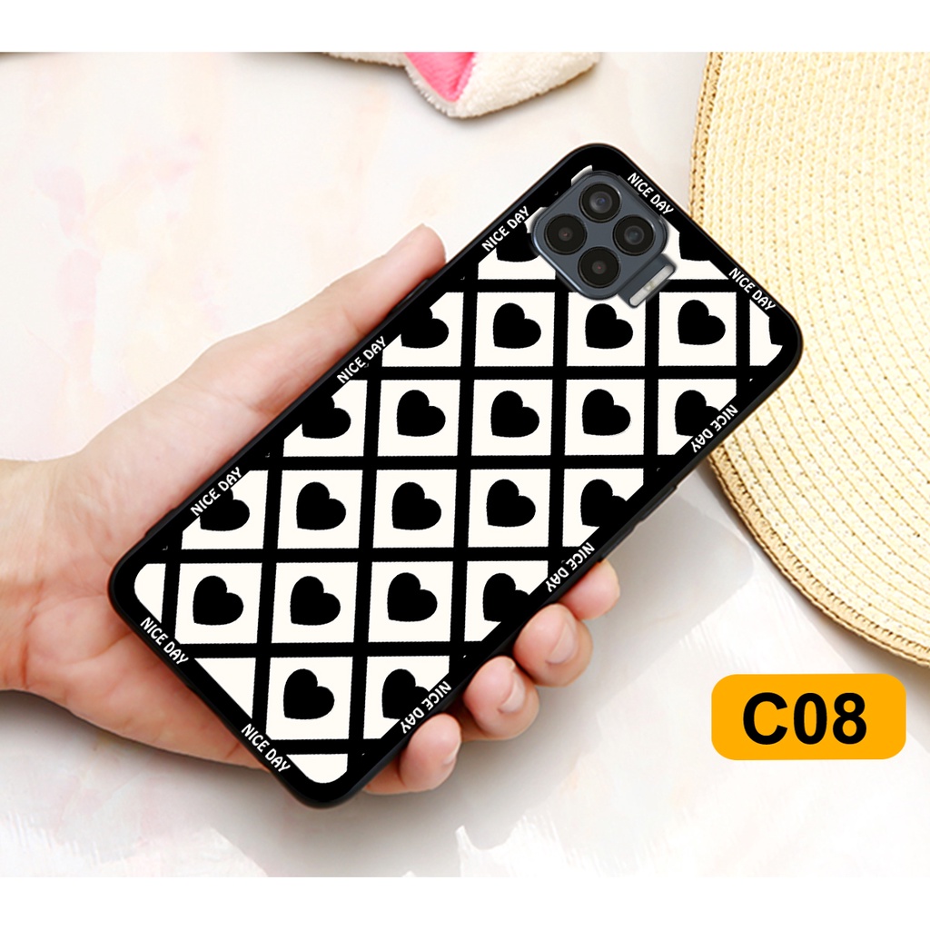 Ốp lưng Oppo A73 - Oppo A93 in hoạ tiết caro trái tim đen trắng, gấu bear cute đáng yêu