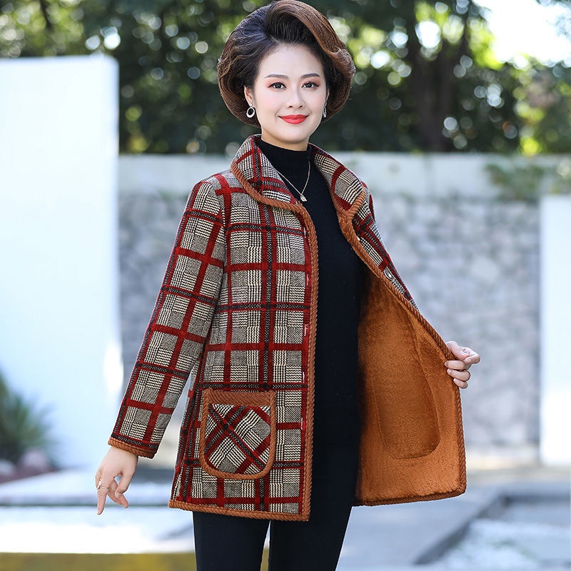 Áo khoác bà mẹ mùa đông nhung dày áo khoác trung niên áo khoác bà già trung niên và người già áo khoác đệm bông ấm áp ch