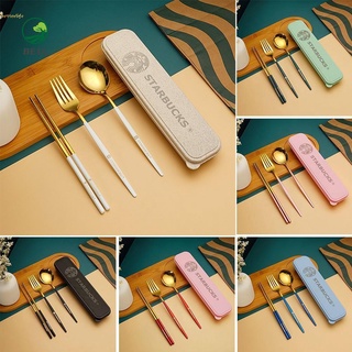 Bộ 1 Muỗng + 1 Nĩa + 1 Đôi Đũa Starbucks Bằng Thép Không Gỉ Dễ Vệ Sinh Cho Nhà Hàng / Khách Sạn / Quán Bar