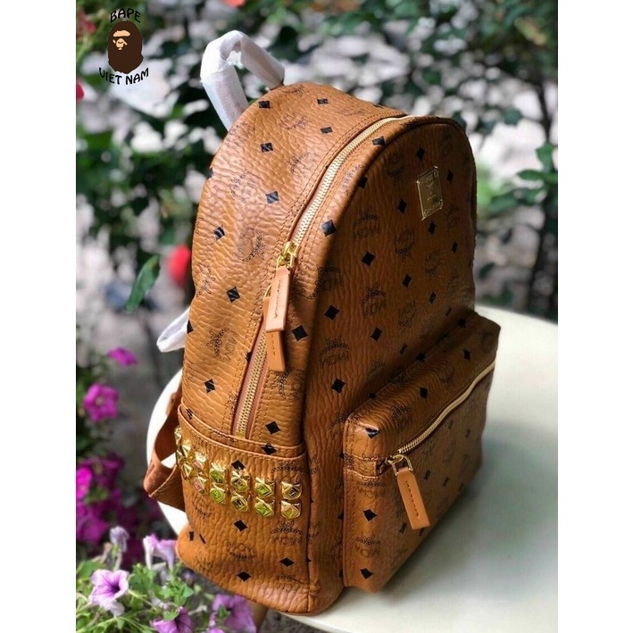 [Best Quality} Balo M.C.M Stark size 32x40cm, M C M Backpack bản lót da cao cấp, Màu Nâu, Đen, Kem, Hồng BapeVN