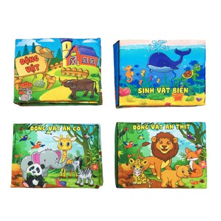 ComBo 4 Sách Vải Giáo dục mầm non-Chủ đề Động Vật-Dành cho bé Sơ Sinh-kích thích IQ-thông minh