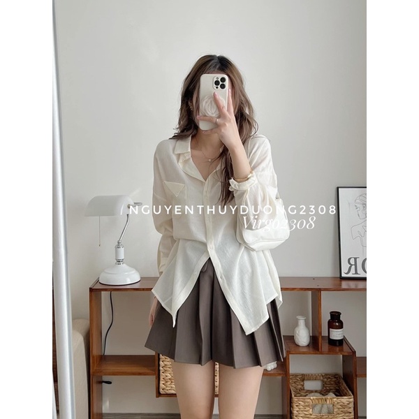 [HÀNG SẴN]ÁO SƠMI LỤA TĂM TÚI NGỰC CÀI CÚC “SALI TOP”