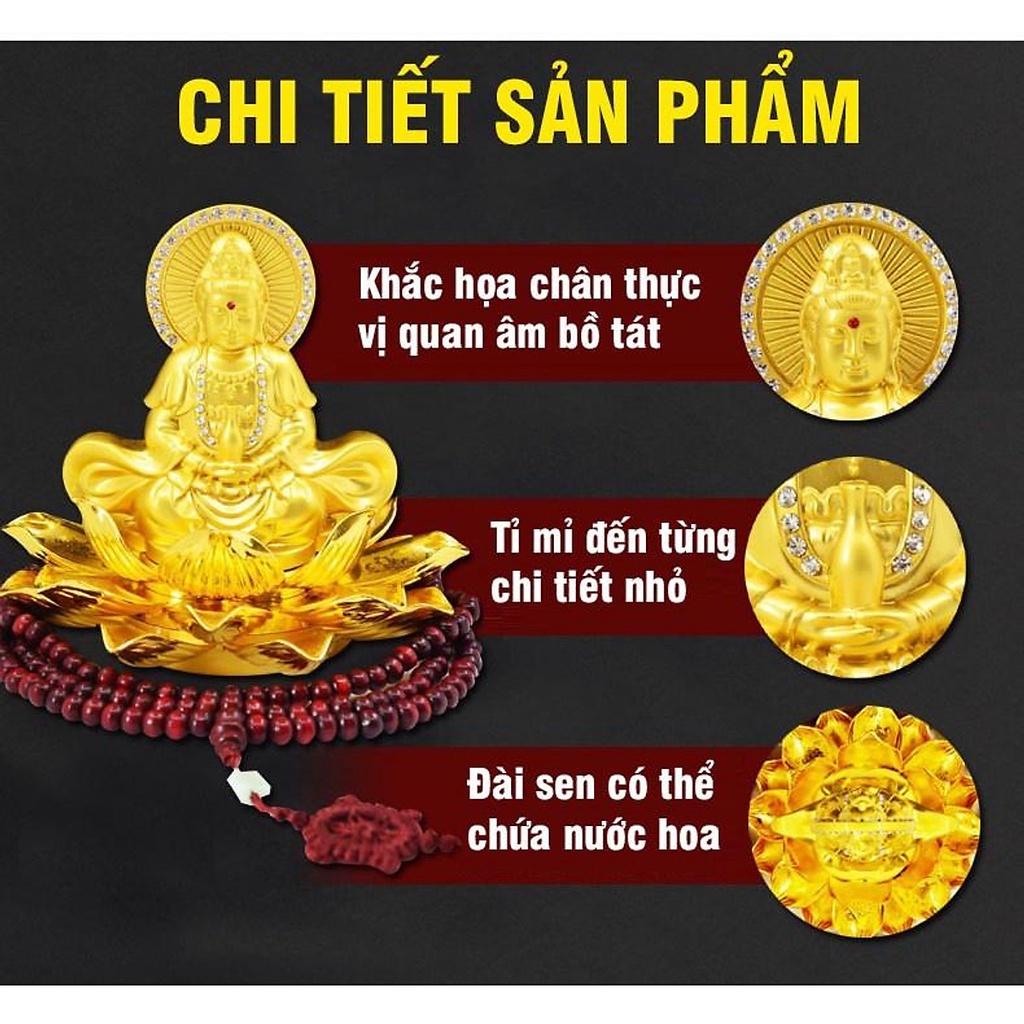 Tượng ngài Quan Thế Âm hai mặt ngồi đài sen đặt xe hơi cao
