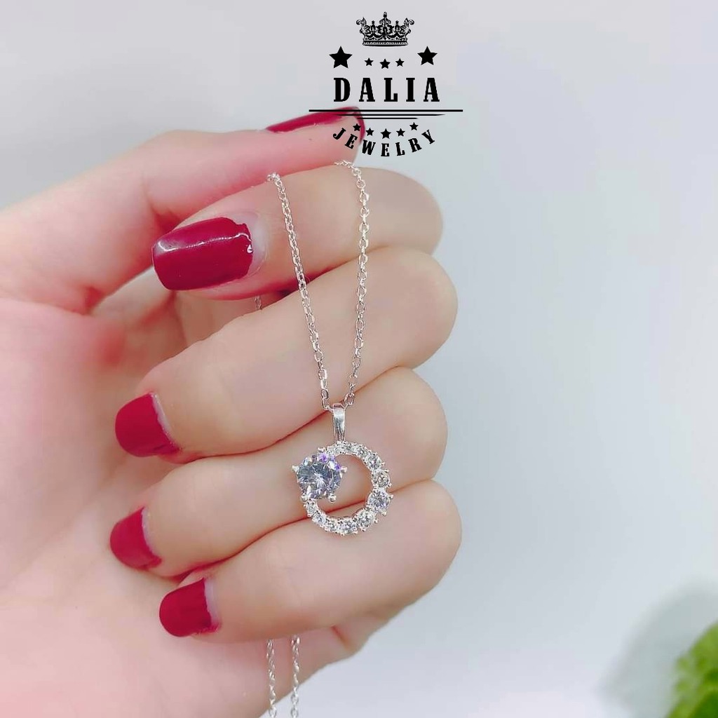 Dây chuyền bạc ta DaLiA Jewelry mặt đính đá viền tròn