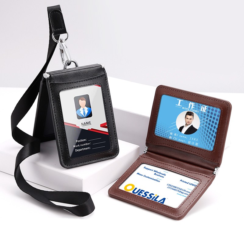 Ốp Điện Thoại Bằng Da Thật Có Ngăn Đựng Thẻ ID + Dây Đeo Cổ Sang Trọng