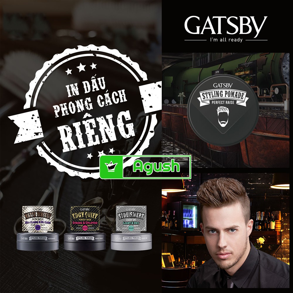 Pomade vuốt tóc nam gốc nước Gatsby Styling Pomade Perfect Raise giữ nếp lâu dễ gội sạch