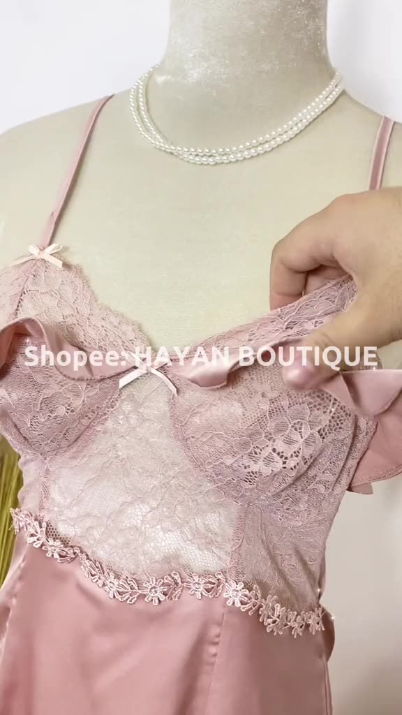 HT43 Váy ngủ sexy ren viền sóng kèm ĐỆM LÓT, đồ ngủ lụa mặc nhà gợi cảm HT43 | BigBuy360 - bigbuy360.vn