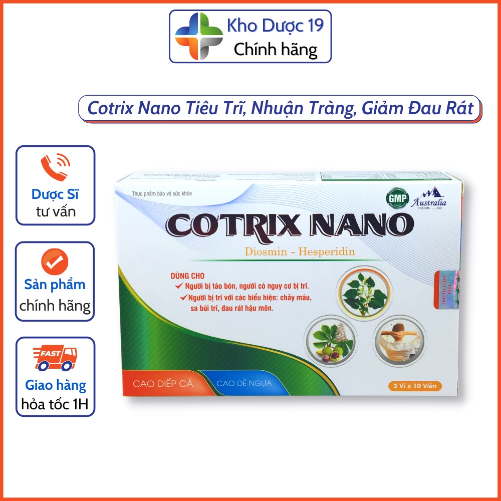 Viên Uống Tiêu Trĩ CoTrix NaNo - Giúp Dịu Búi Trĩ, Nhuận Tràng, Giảm Đau Rát (Hộp 30 Viên)