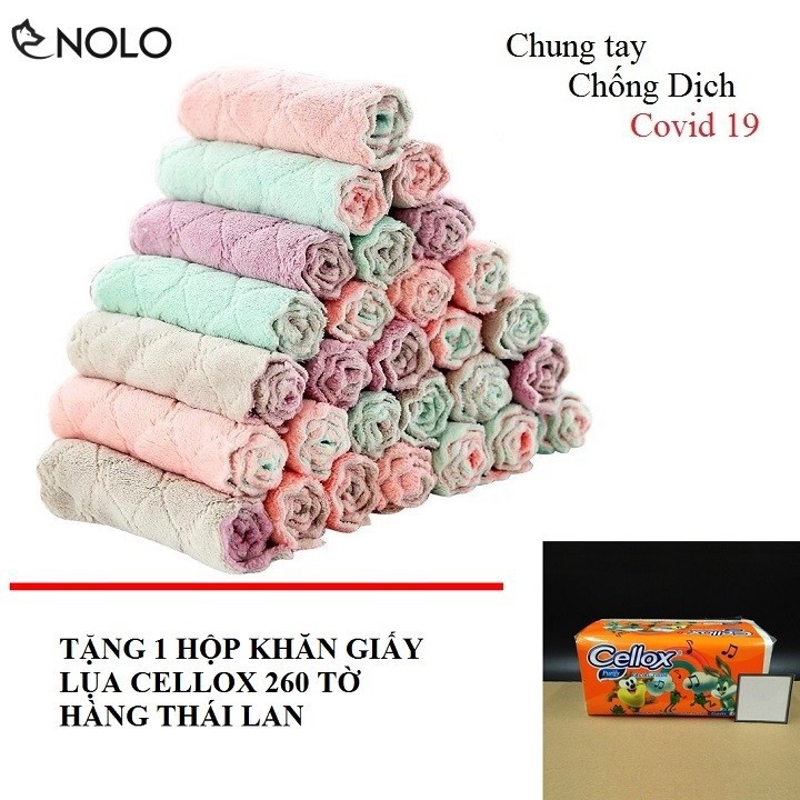 Bộ 3 Khăn Lau Cotton Đa Năng Siêu Thấm Hút Kích Thước 27x15cm Tặng Kèm 1 Hộp Khăn Giấy Lụa 260 Tờ Hàng Thái