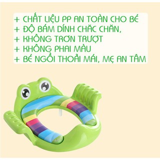 Bệ lót thu nhỏ bồn cầu có tay vịn hình chú ếch cho bé yêu.