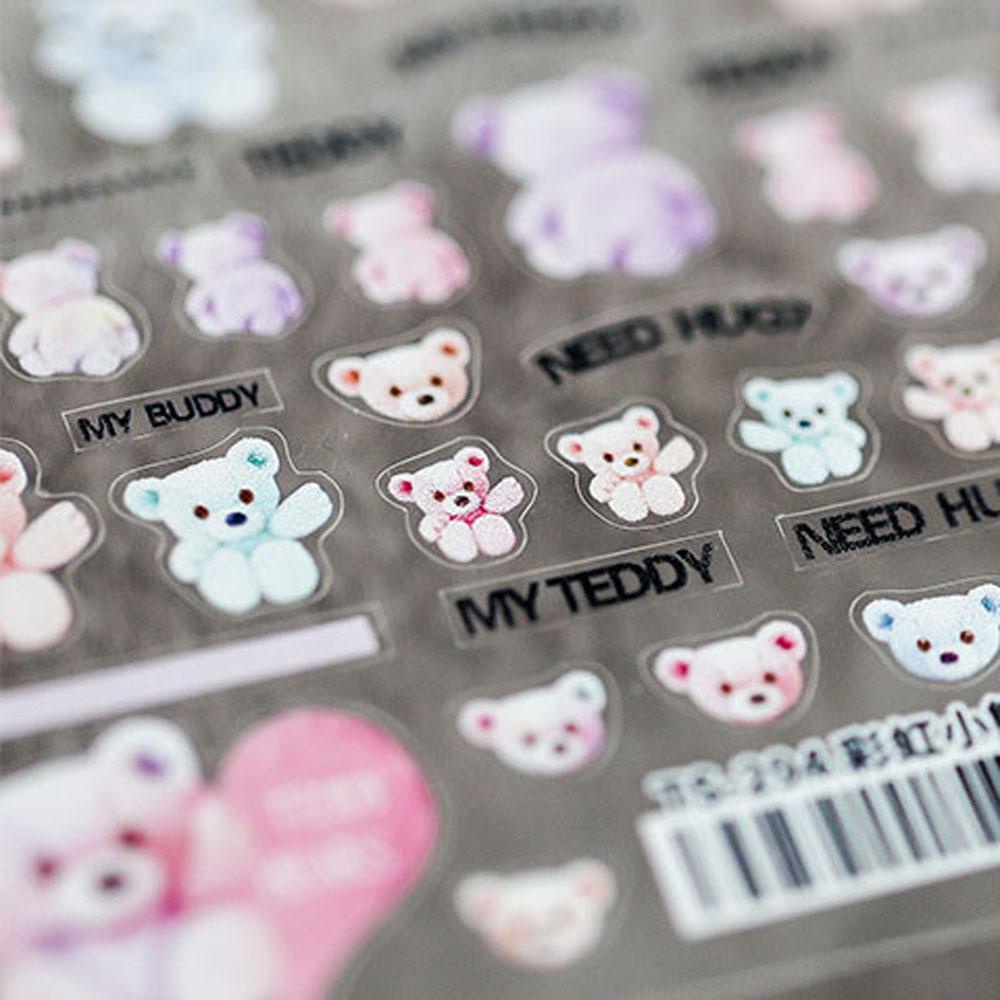 Miếng Dán Trang Trí Móng Tay Hình Gấu Teddy Hoạt Hình 3D Kiểu Nhật Bản