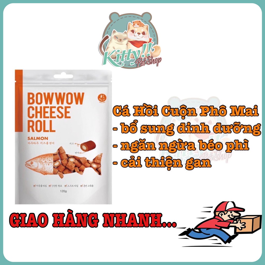 120gr - snack cá hồi cuộn phô mai Bowwow, bánh thưởng, ăn vặt ngon dành cho thú cưng, chó, mèo...Kitty Pet Shop