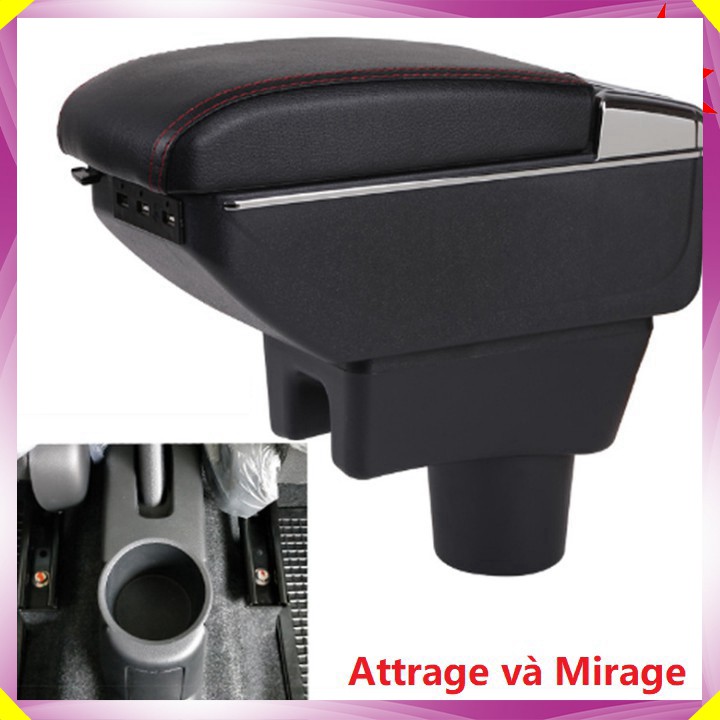 Hộp tỳ tay ô tô dùng cho Mitsubishi Attrage và Mirage tích hợp 7 cổng USB - Màu Đen - Mã: DUSB-ATG