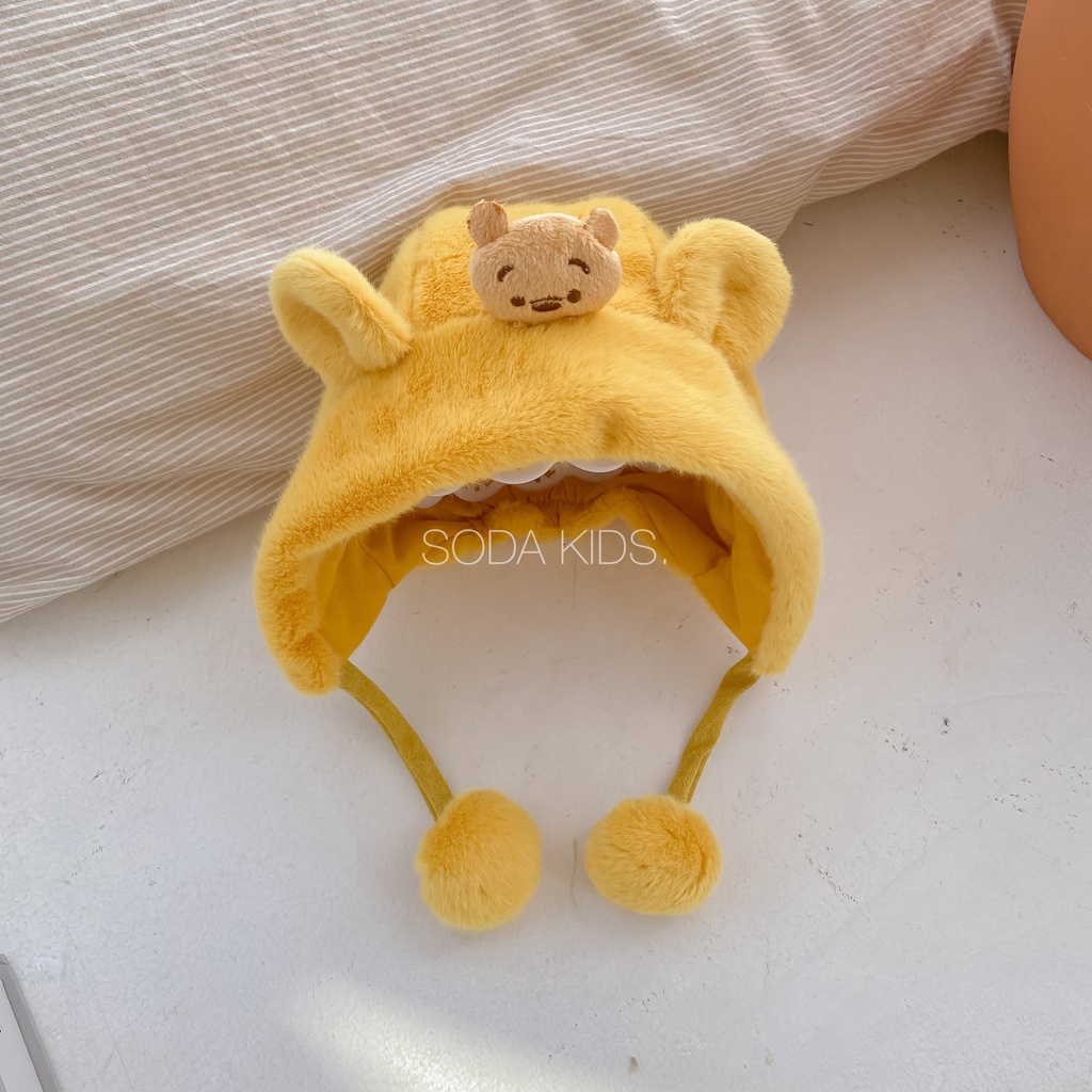Mũ lông gấu pooh cục bông cho bé 3 màu (Ảnh thật)
